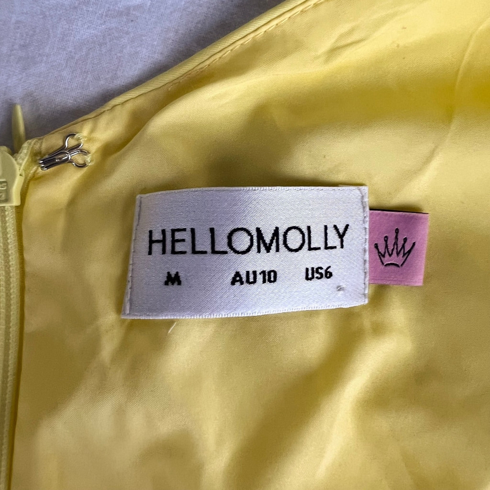 HelloMolly Dress Sz M Yellow Puff Sleeve Tiered Ruffle Mini Cottagecore Babydoll - Picture 7 of 13